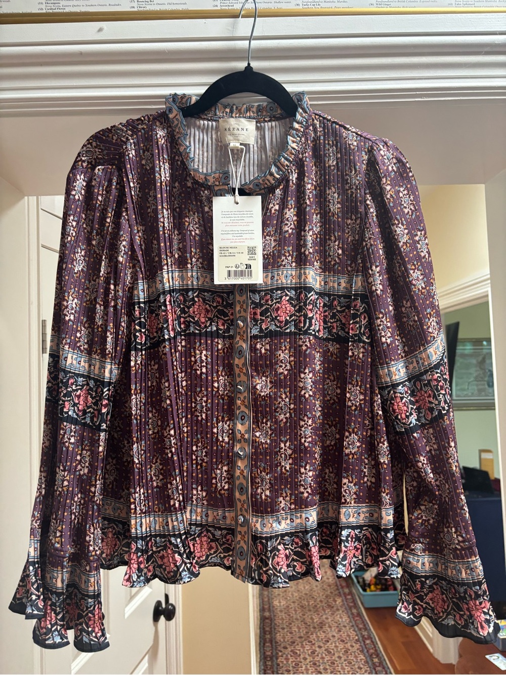 Sézane “Nelea” Bohemian Violet Floral Peasant Blouse - Picture 4 of 8